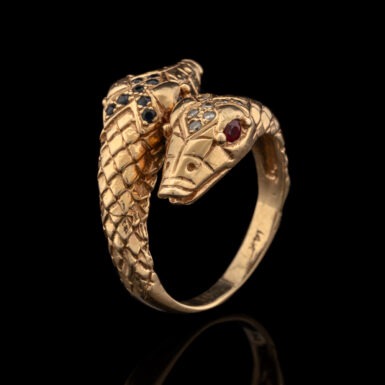 Pre-Owned Ruby, Sapphire, & Diamond Snake Ring in 14K