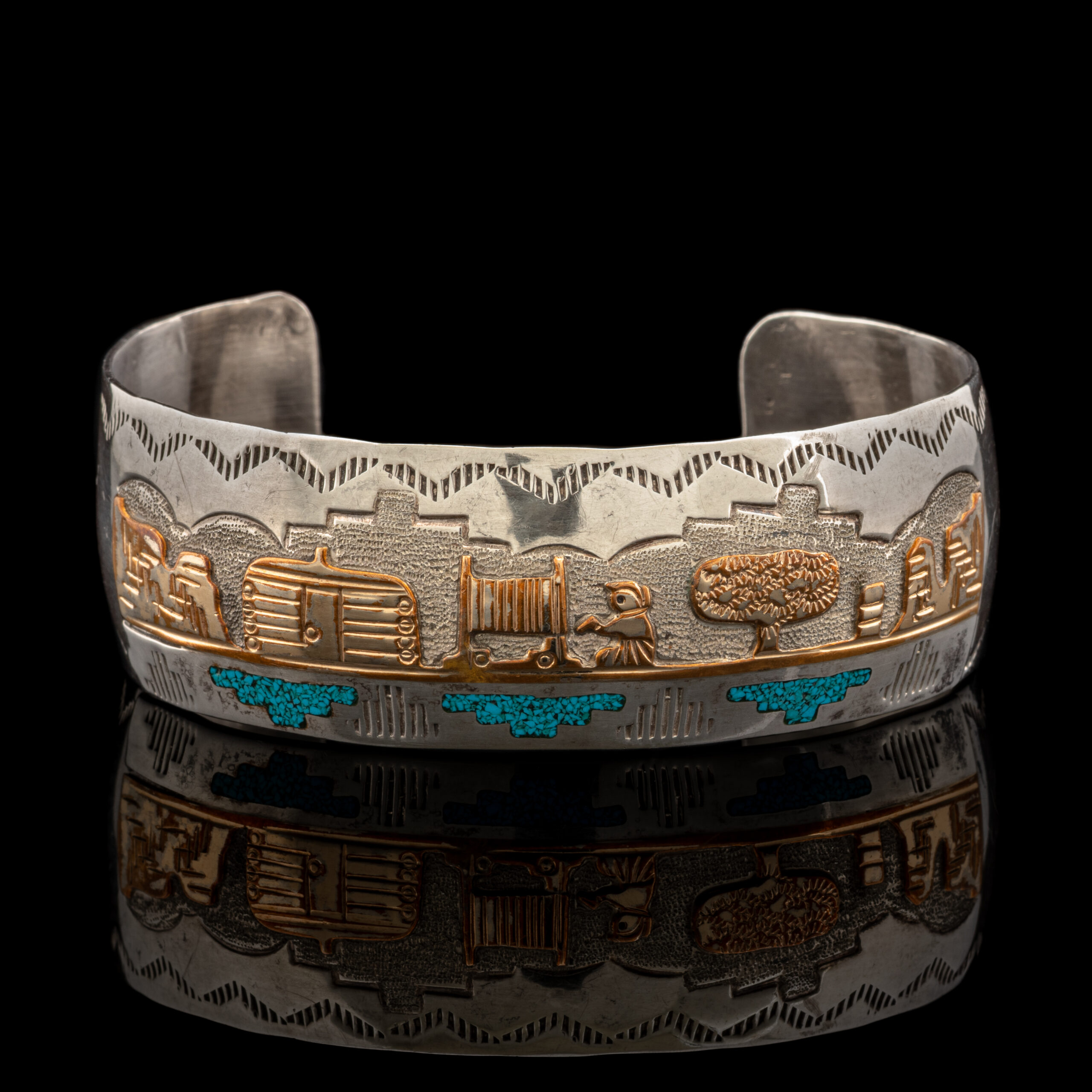 Pre-Owned Hopi Village Bracelet in Sterling Silver & 12K Gold