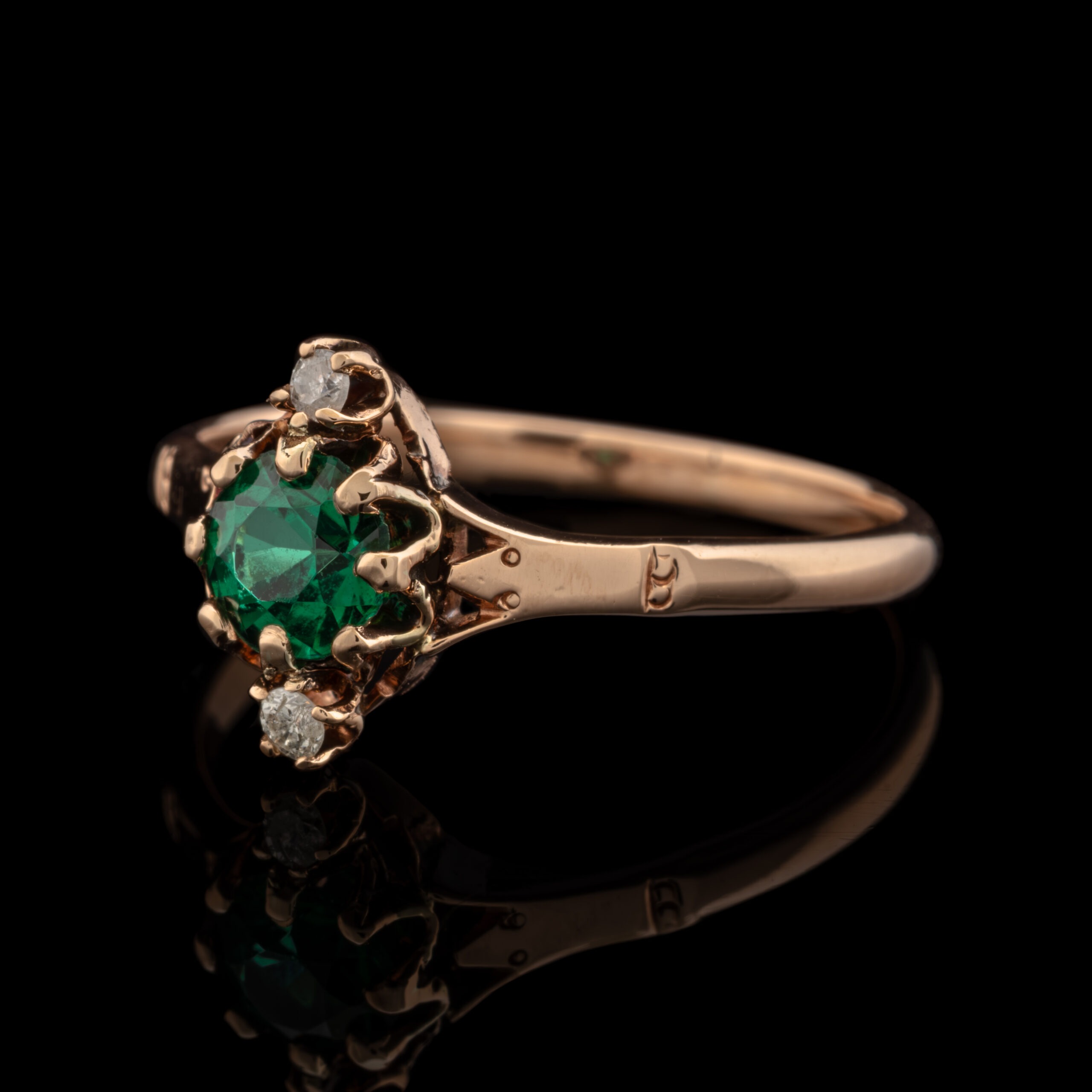 Antique Green Doublet & Diamond Ring in 10K Rose Gold