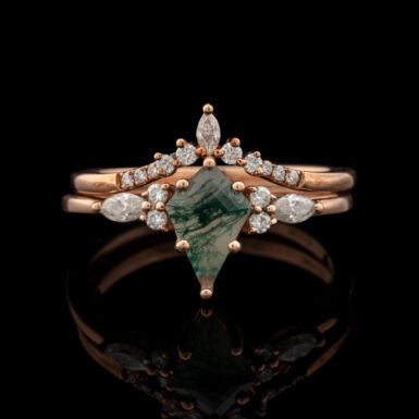 Pre-Owned Moss Agate & Moissanite 2-Piece Ring Set in 10K Rose Gold