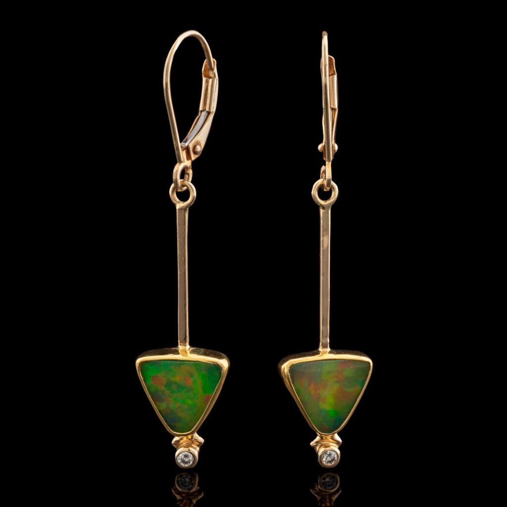 Pre-Owned Synthetic Green Opal & Diamond Dangle Earrings