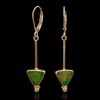 Pre-Owned Synthetic Green Opal & Diamond Dangle Earrings