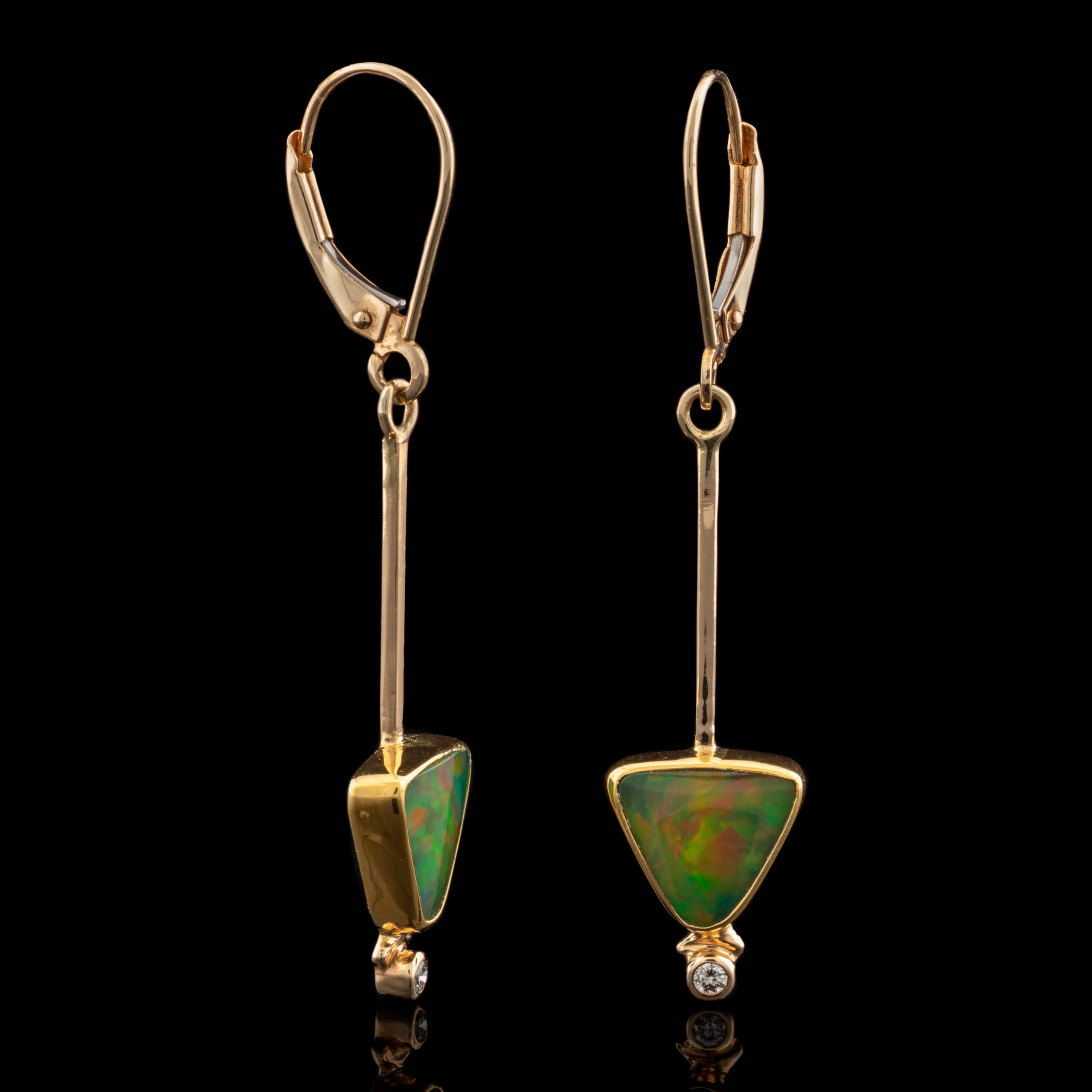 Pre-Owned Synthetic Green Opal & Diamond Dangle Earrings