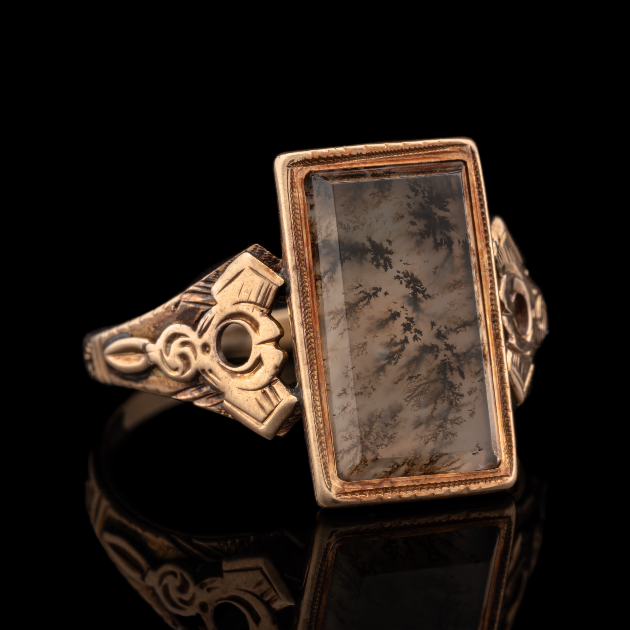 Antique Edwardian Moss Agate Ring in 10K Rose Gold