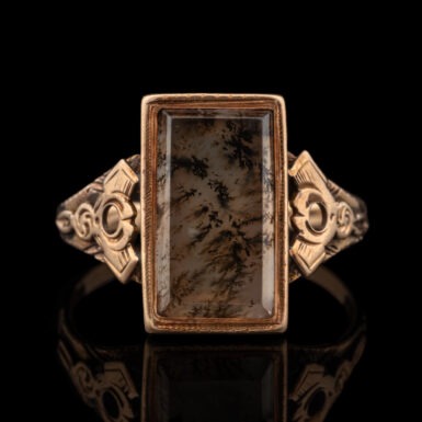 Antique Edwardian Moss Agate Ring in 10K Rose Gold