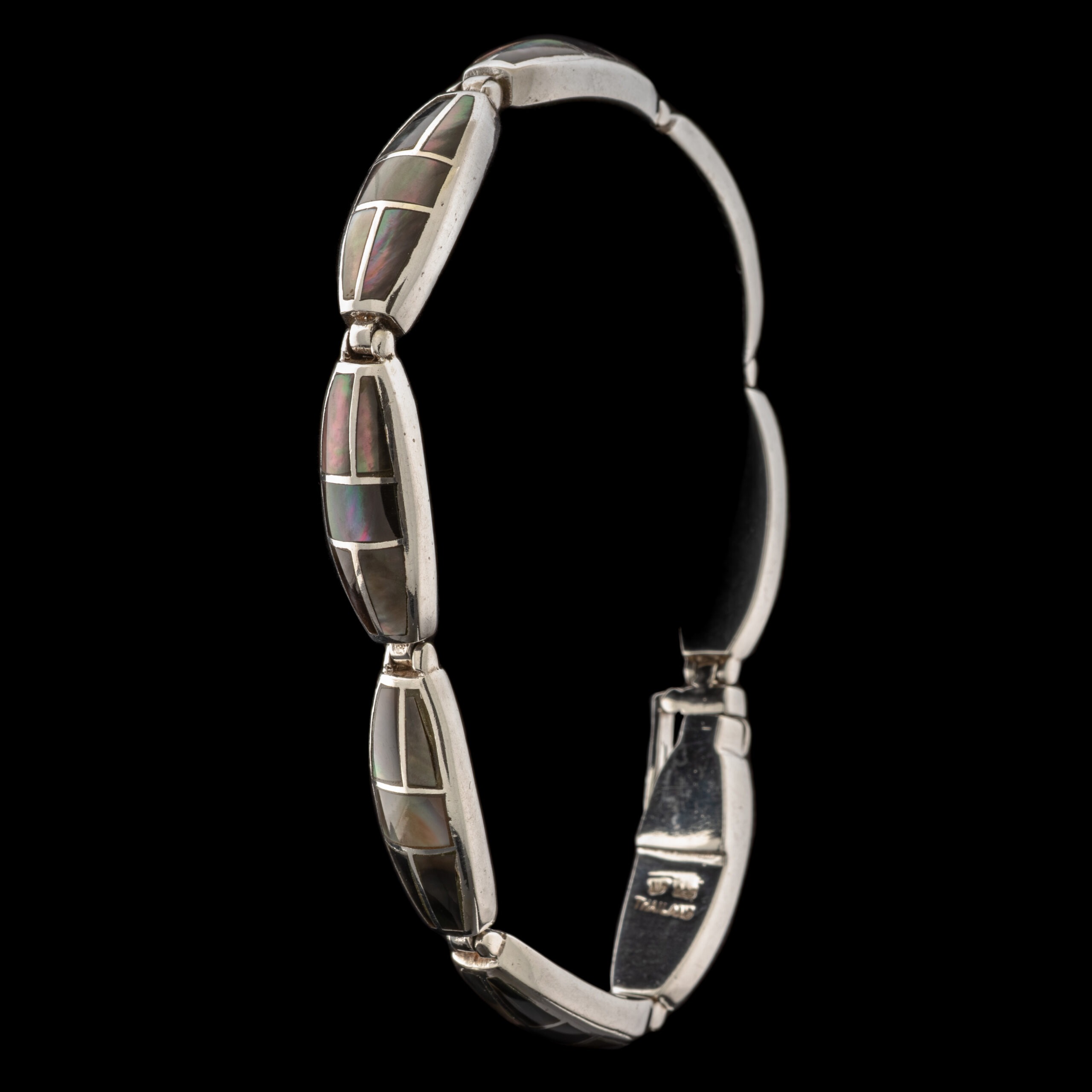 Pre-Owned Sterling Silver Link Bracelet with Inlaid Shell