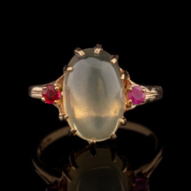 Vintage Moonstone Ring with Rubies in 14K