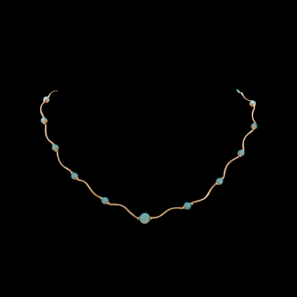 Pre-Owned Synthetic Opal Bead Wave Design Necklace in 14K
