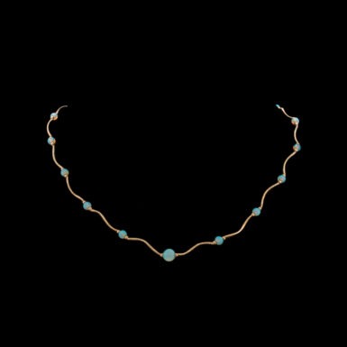 Pre-Owned Synthetic Opal Bead Wave Design Necklace in 14K