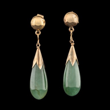 Vintage Nephrite Jade Dangle Earrings in 10K