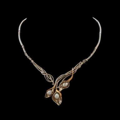 Pre-Owned Botanical Design Pearl Necklace in Sterling & Gold-Plated Sterling
