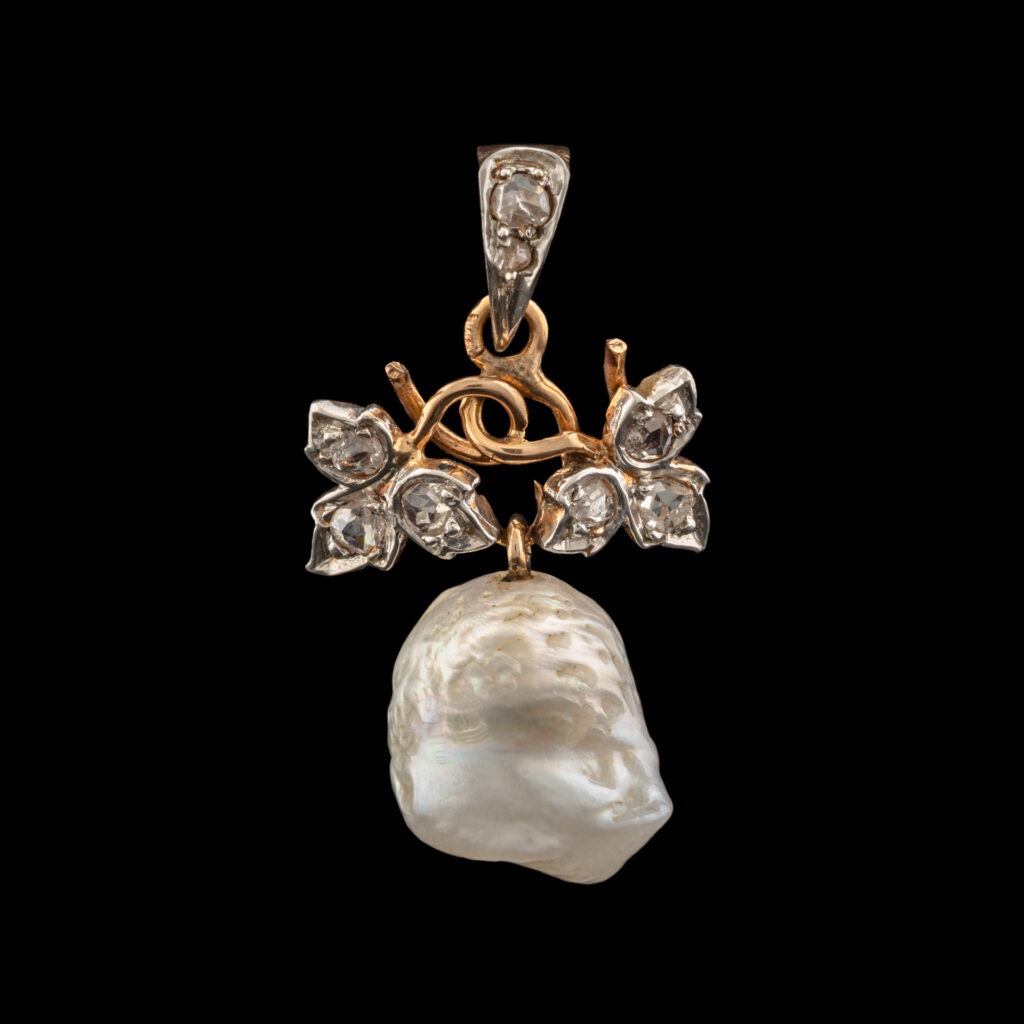 Antique Art Nouveau Pearl & Diamond Pendant in 14K