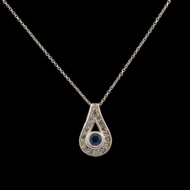 Pre-Owned Sapphire & Diamond Pendant in 14K White Gold