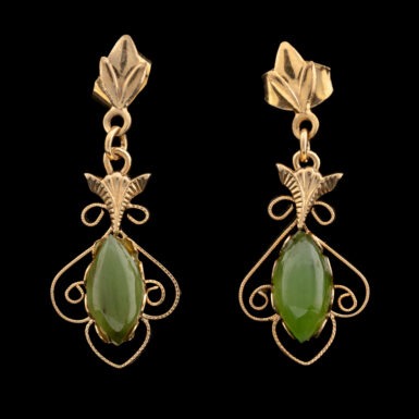 Vintage Nephrite Jade Drop Earrings in 10K