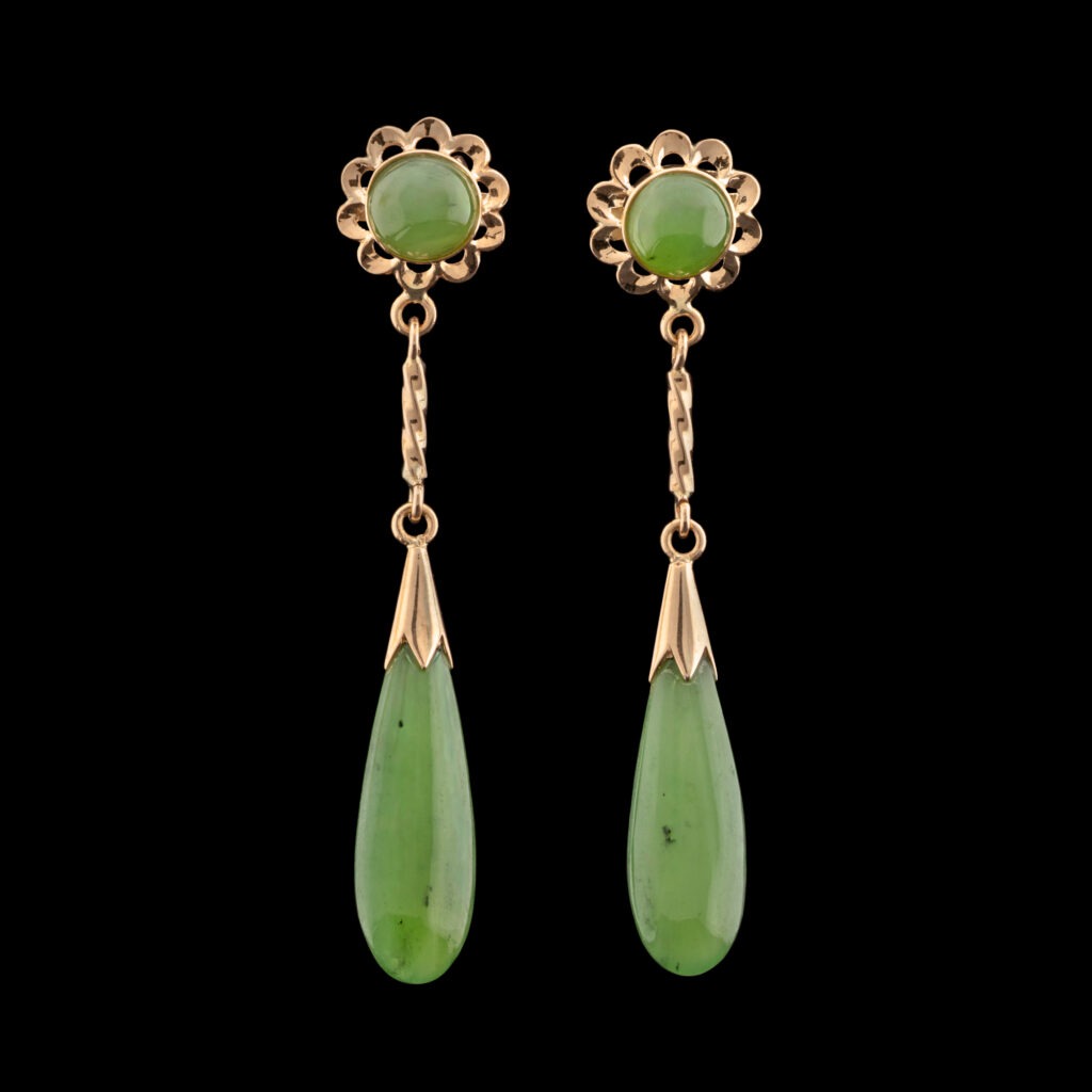 Vintage Nephrite Jade Drop Earrings in 14K