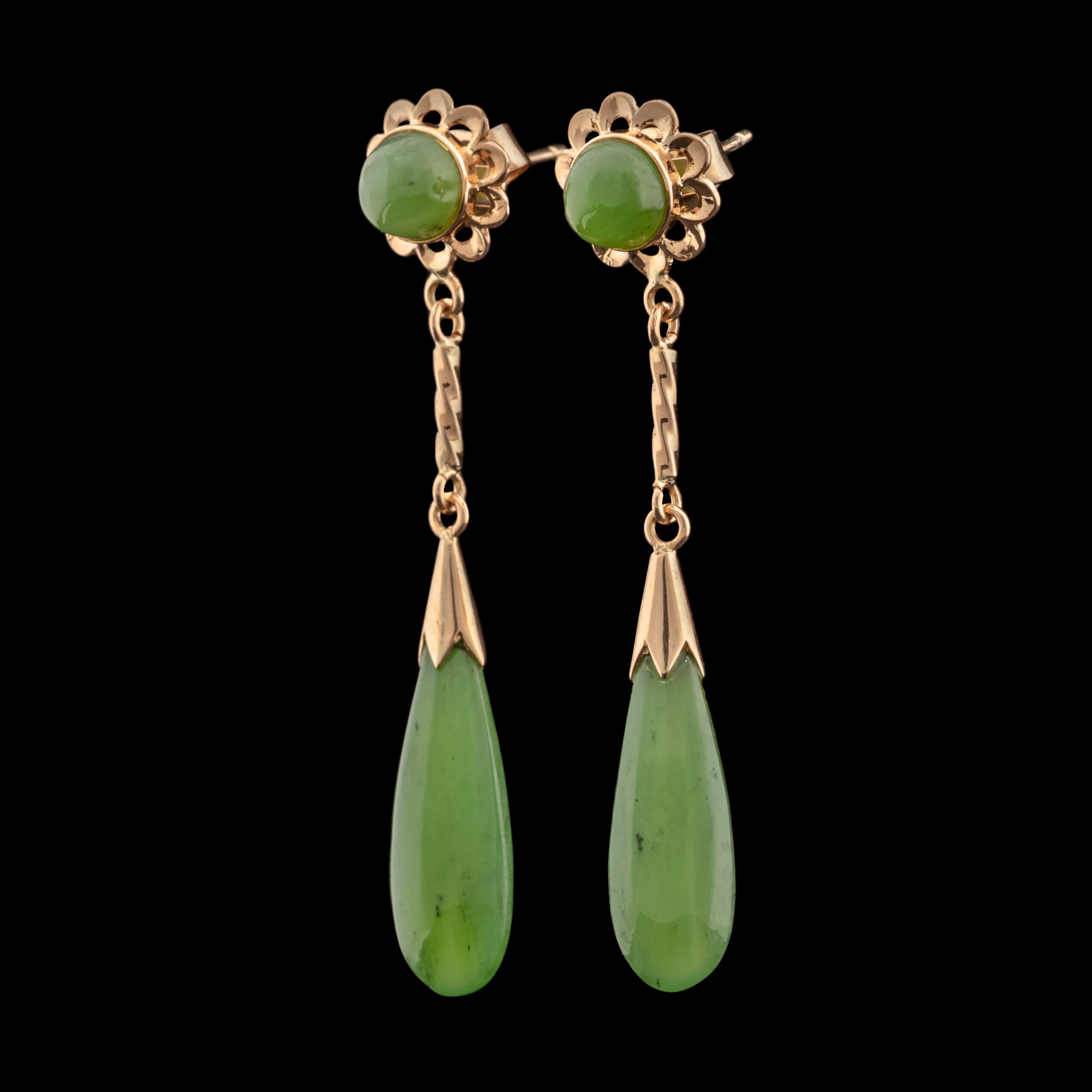 Vintage Nephrite Jade Drop Earrings in 14K