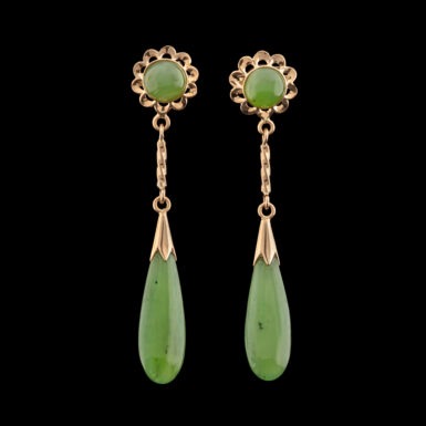 Vintage Nephrite Jade Drop Earrings in 14K