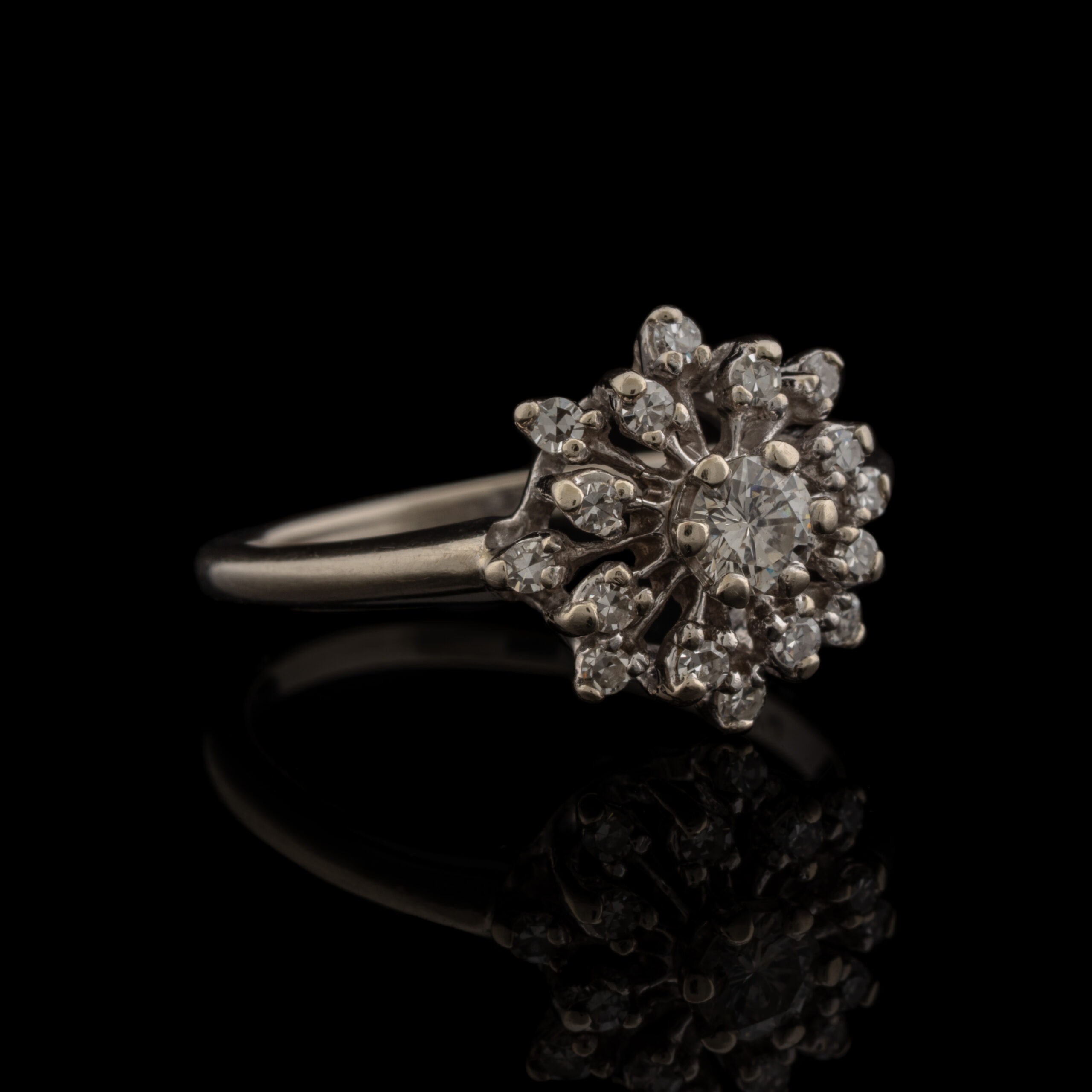 Vintage Flower Diamond Cluster Ring in 10K White Gold