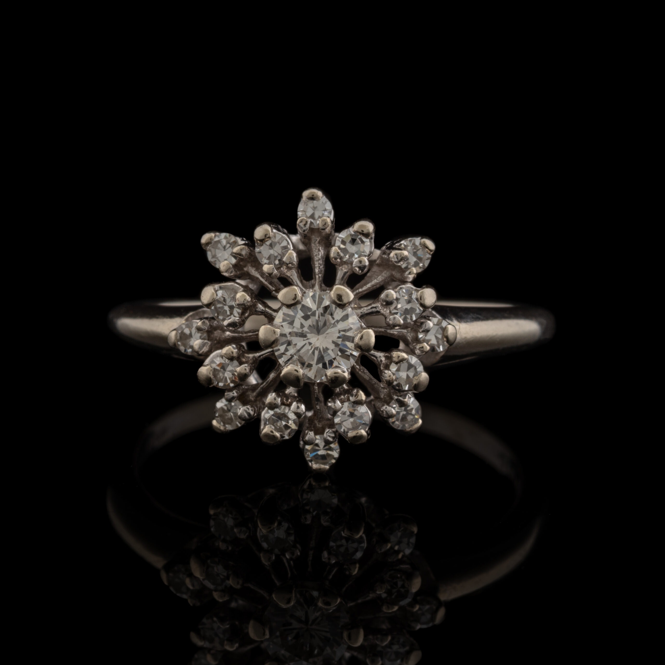 Vintage Flower Diamond Cluster Ring in 10K White Gold