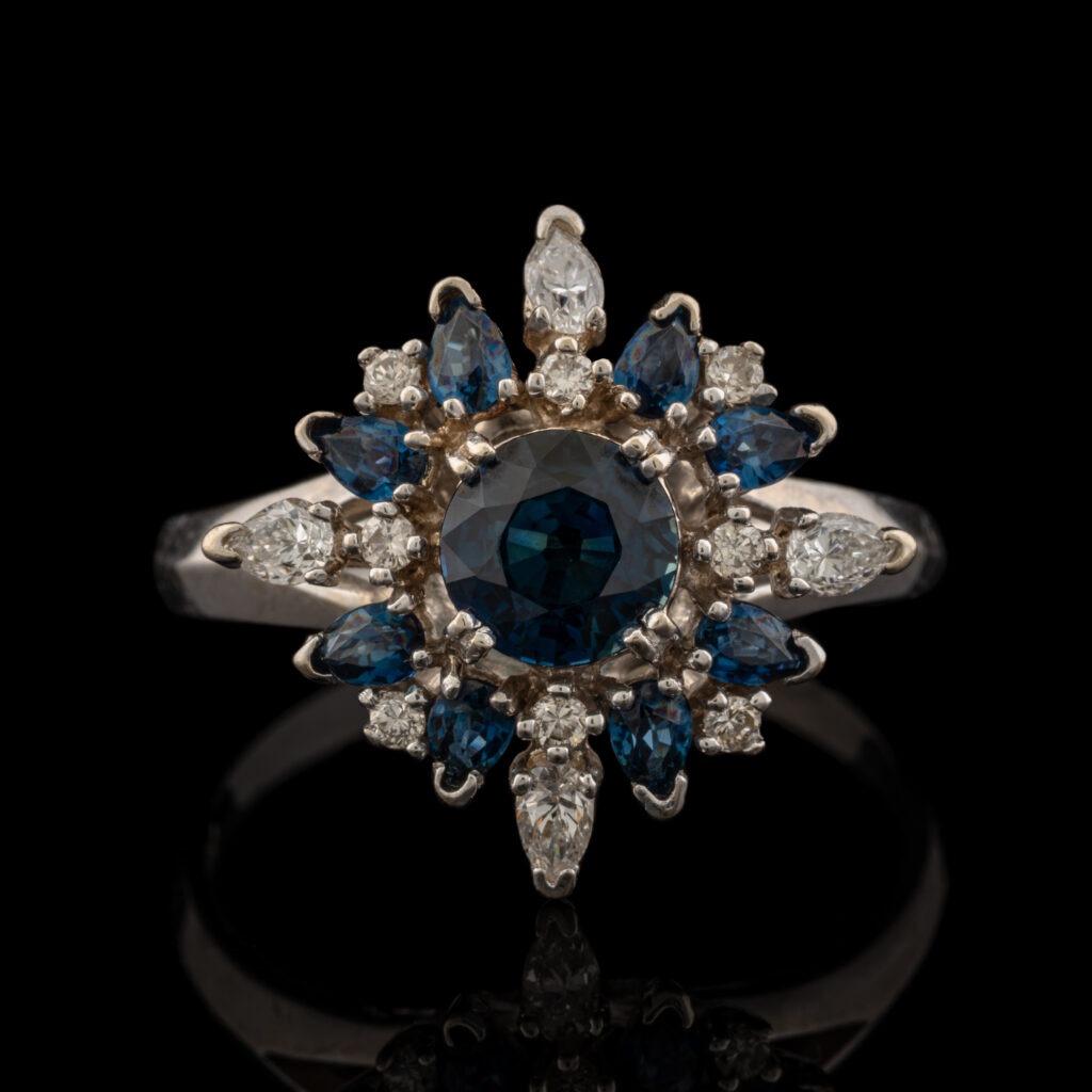 Vintage Sapphire & Diamond Ring in 18K White Gold
