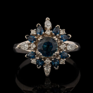 Vintage Sapphire & Diamond Ring in 18K White Gold