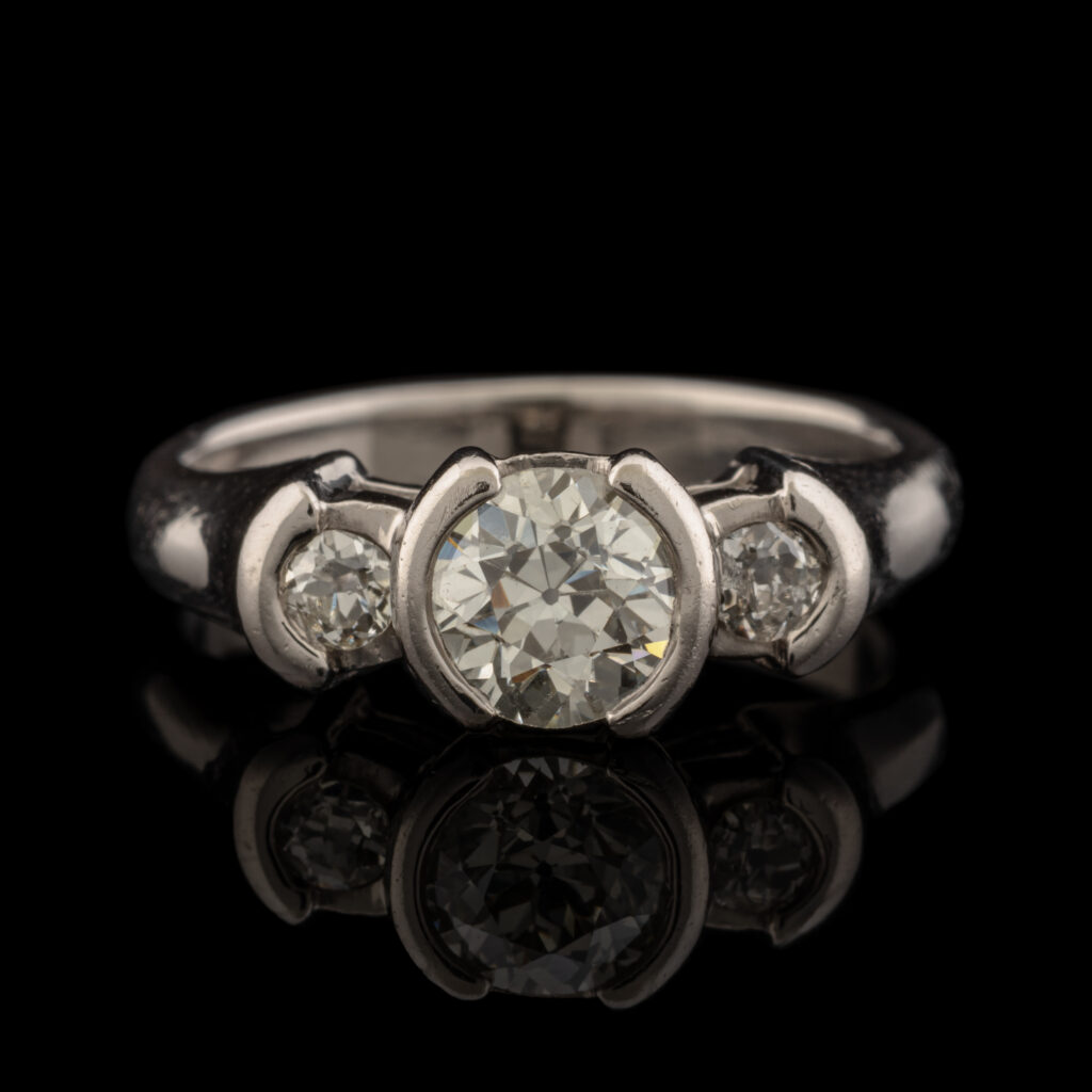 Vintage 1.07 Carat tw Three Diamond Bezel Set Ring in Platinum