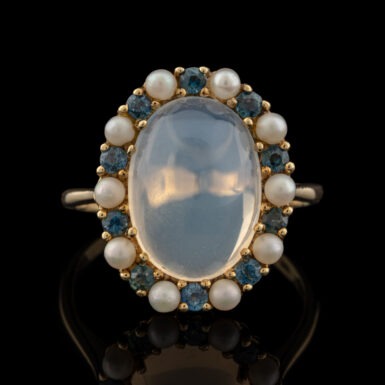 Vintage Moonstone, Sapphire & Pearl Ring in 14K