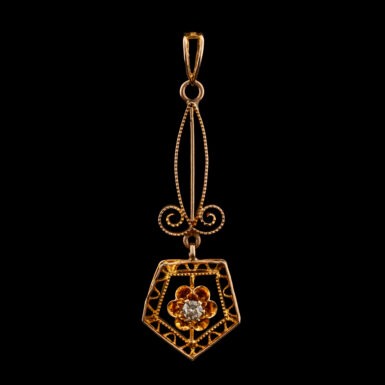 Antique Edwardian Lavalier Diamond Pendant in 10K