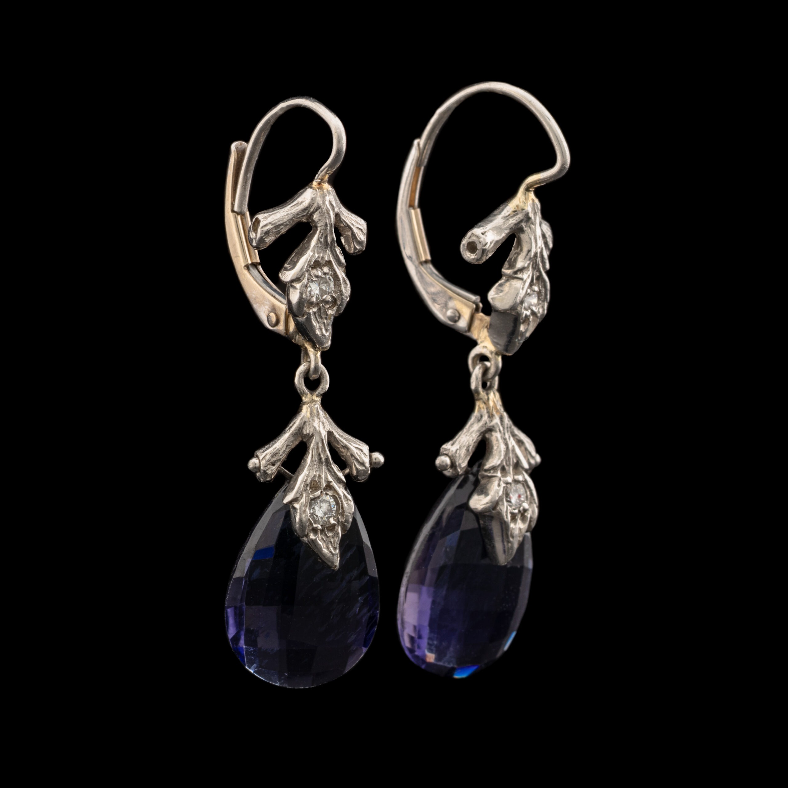 Pre-Owned Vintage Iolite Drop Earrings in Platinum