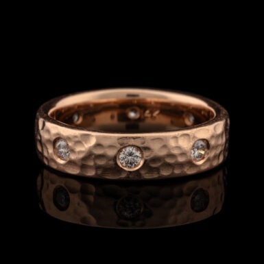 Pre-Owned Diamond Wedding Band in Hammered 14K Rose Gold