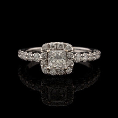 Pre-Owned .90 Carat tw Diamond Halo Ring in 14K White Gold