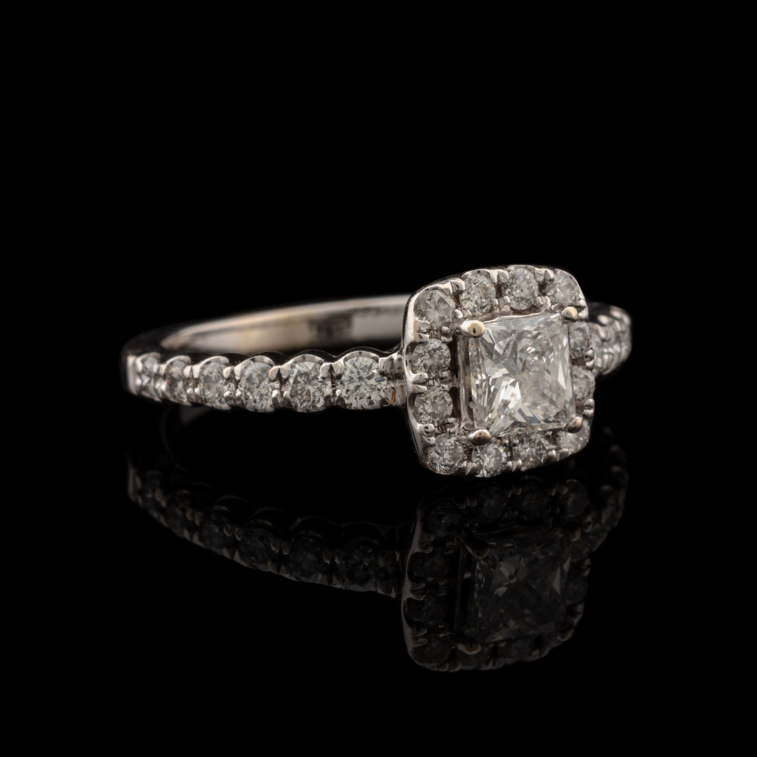 Pre-Owned .90 Carat tw Diamond Halo Ring in 14K White Gold