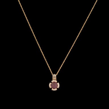 Pre-Owned Garnet & Diamond Necklace in 14K Rose Gold