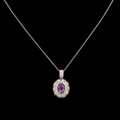 Pre-Owned Amethyst, Pink Sapphire & Diamond Necklace in 14K White Gold