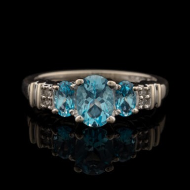 Pre-Owned Blue Topaz & Diamond Ring in 14K White Gold