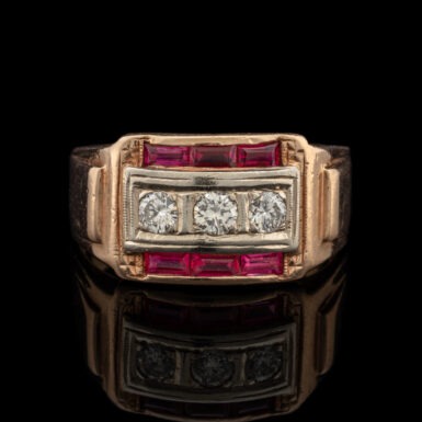 Pre-Owned Diamond & Synthetic Ruby Ring in 14K