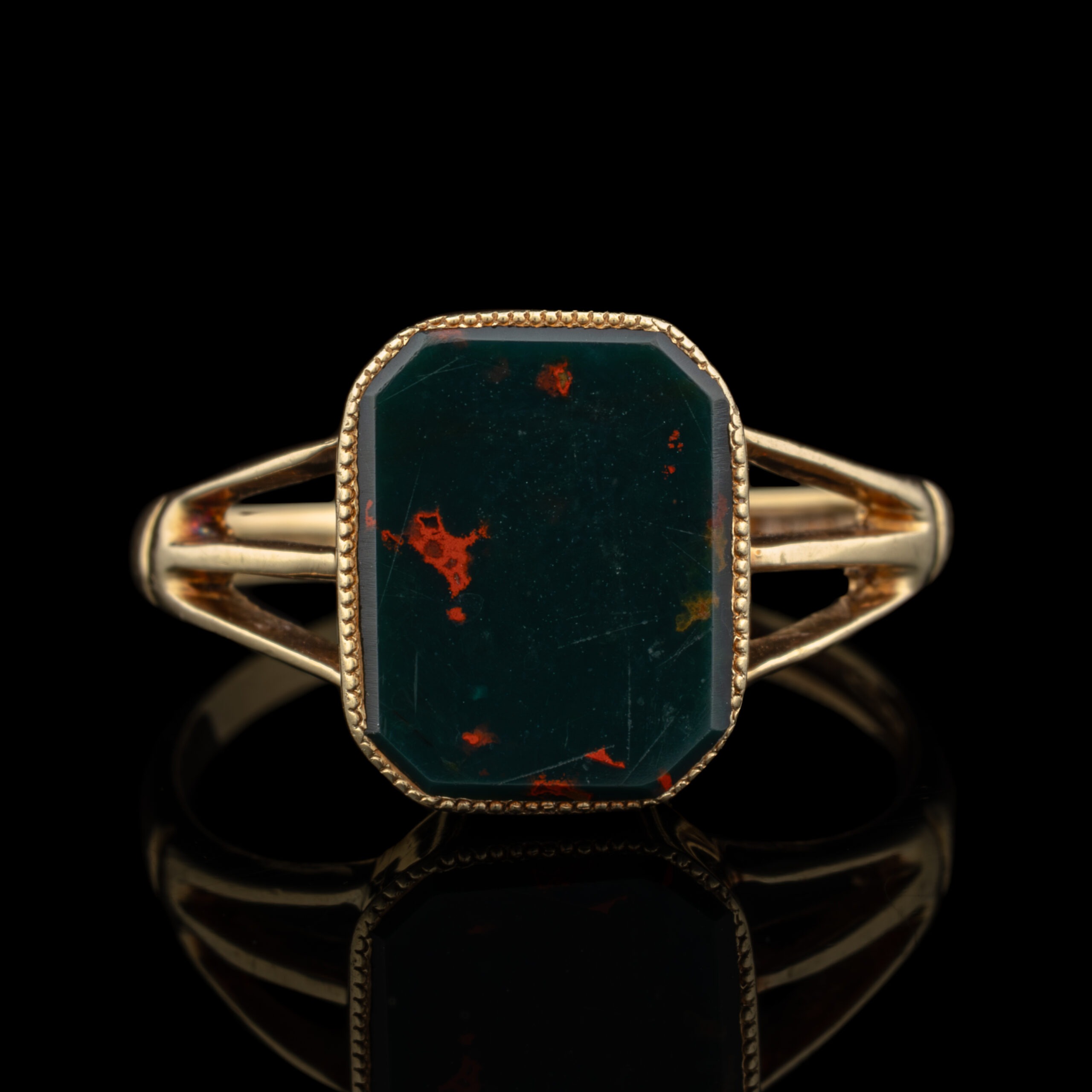 Antique Edwardian Bloodstone Ring in 14K
