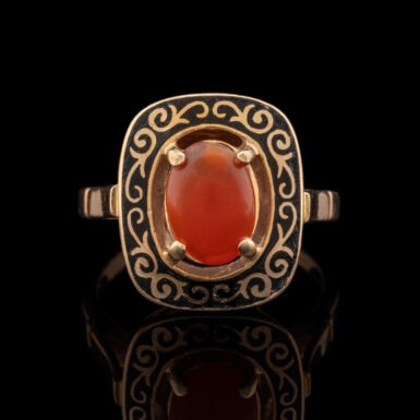 Vintage Carnelian & Black Enamel Ring in 14K