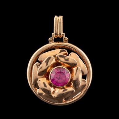 Vintage Pink Synthetic Stone Flower Pendant in 10K Rose Gold