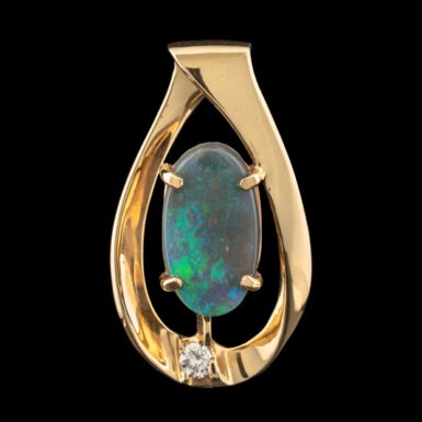 Pre-Owned Opal & Diamond Slide Pendant in 14K