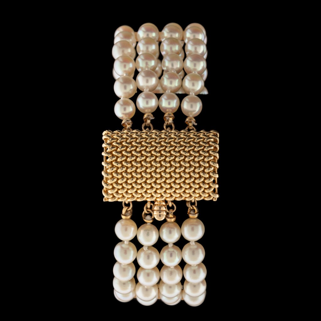 Vintage Cultured Pearl Wide Bracelet in 14K