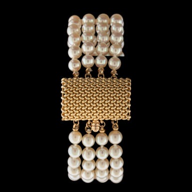 Vintage Cultured Pearl Wide Bracelet in 14K