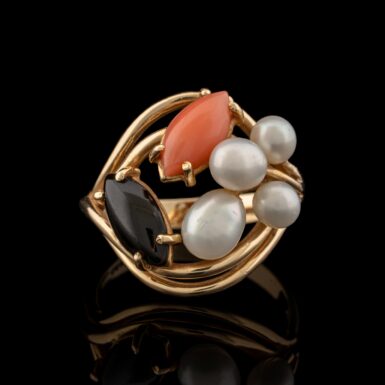 Pre-Owned Coral & Pearl Ring in 14K
