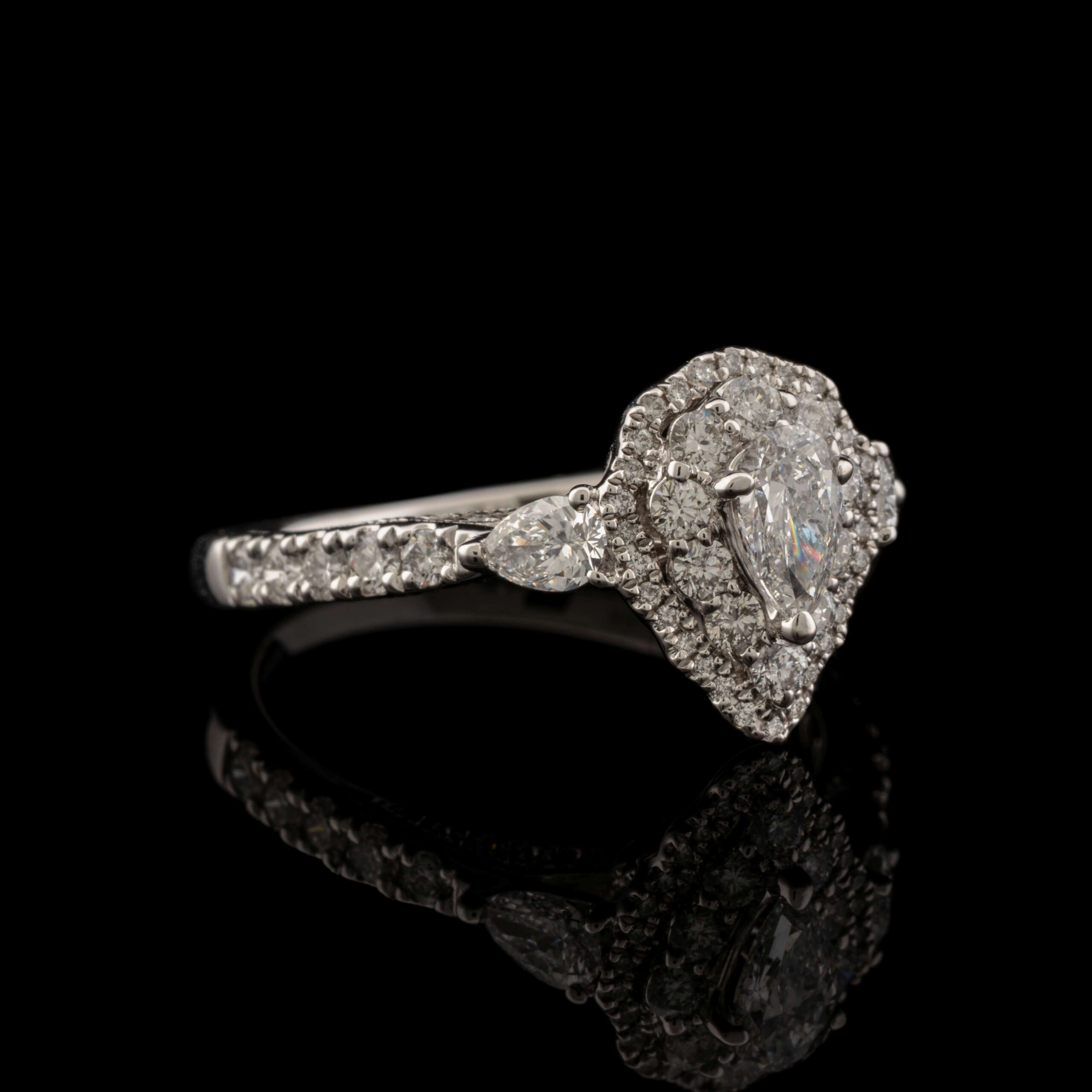 Monique Lhuillier Pre-Owned 1.95 Carat tw Pear Diamond Halo Ring in 18K White Gold