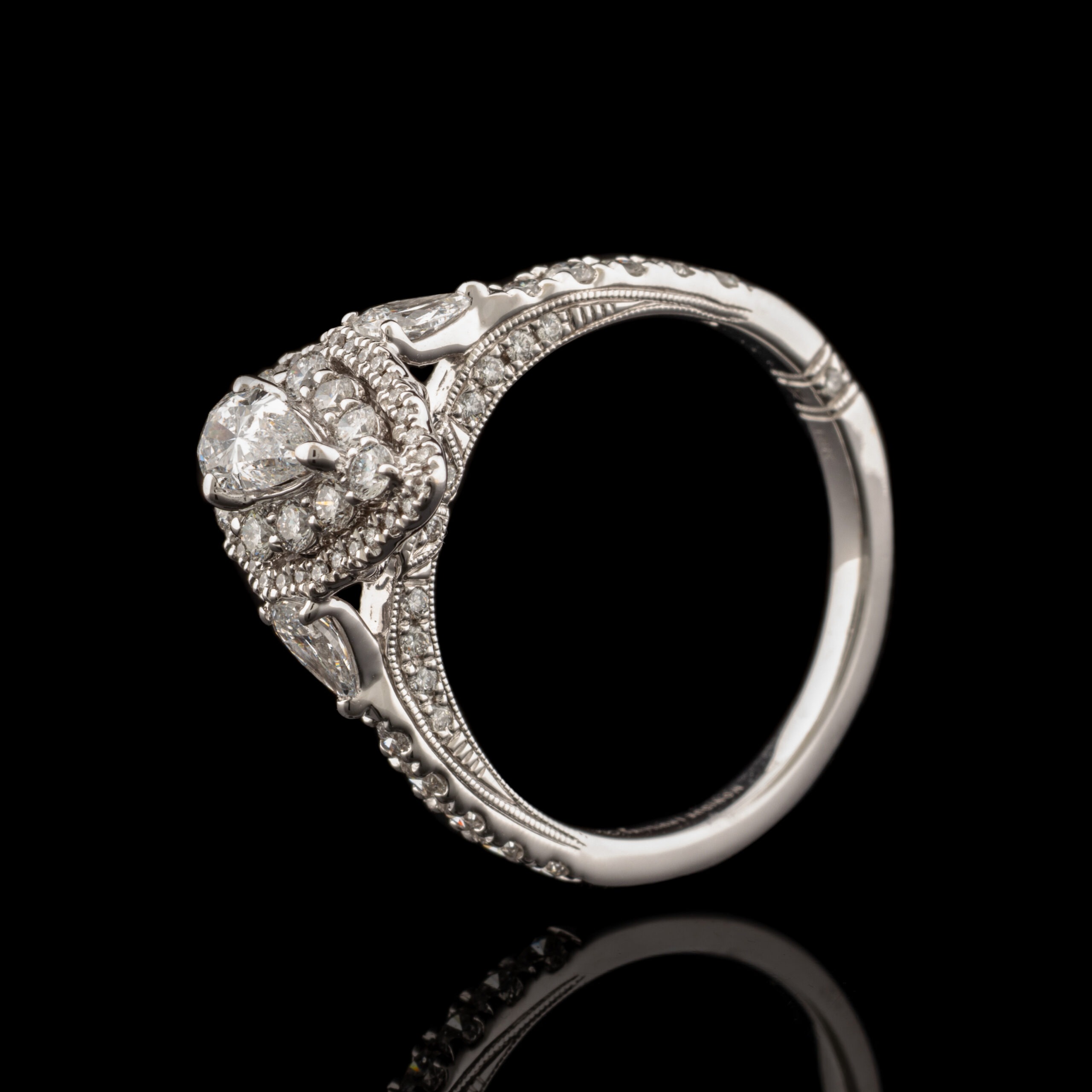 Monique Lhuillier Pre-Owned 1.95 Carat tw Pear Diamond Halo Ring in 18K White Gold