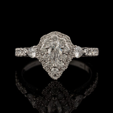 Monique Lhuillier Pre-Owned 1.95 Carat tw Pear Diamond Halo Ring in 18K White Gold