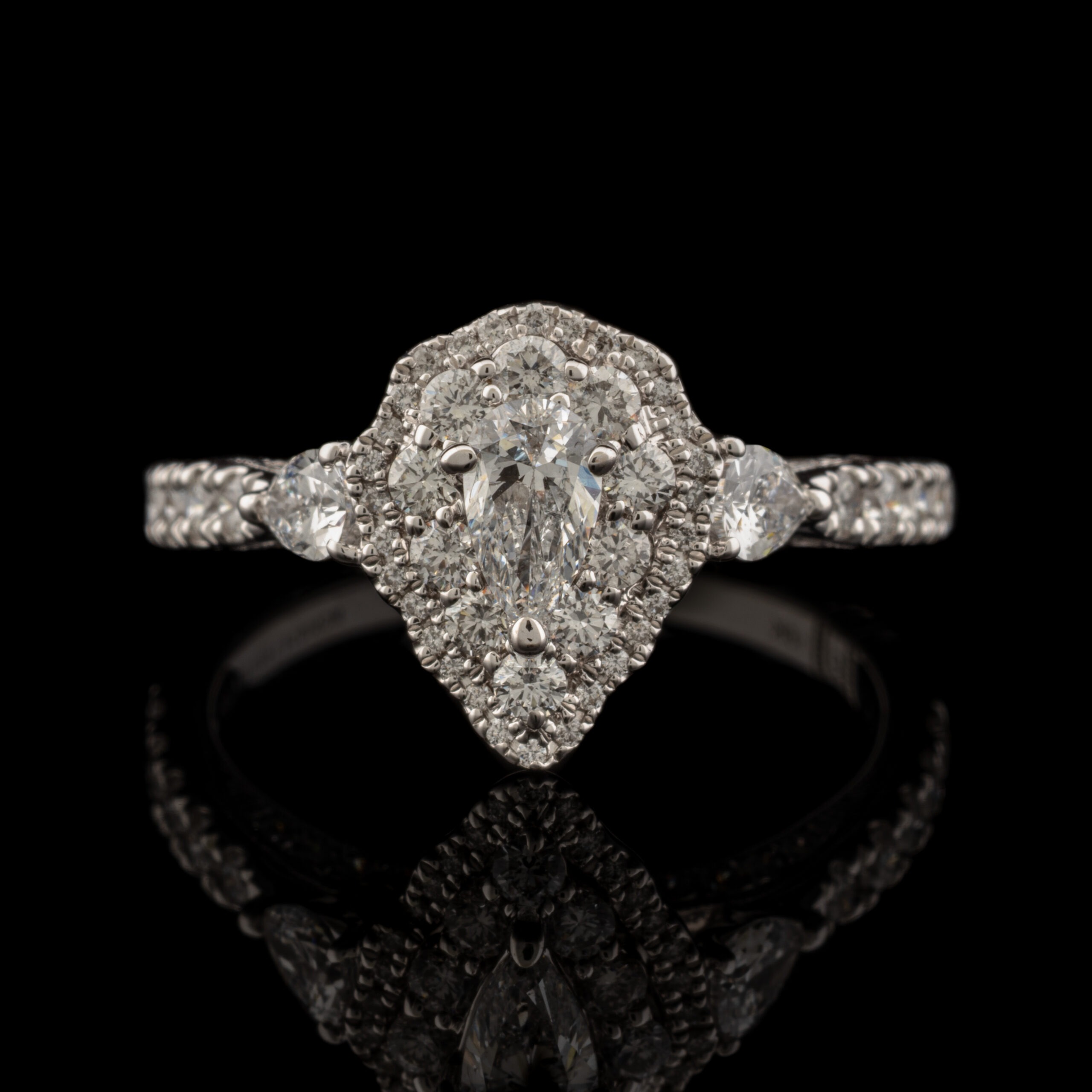 Monique Lhuillier Pre-Owned 1.95 Carat tw Pear Diamond Halo Ring in 18K White Gold