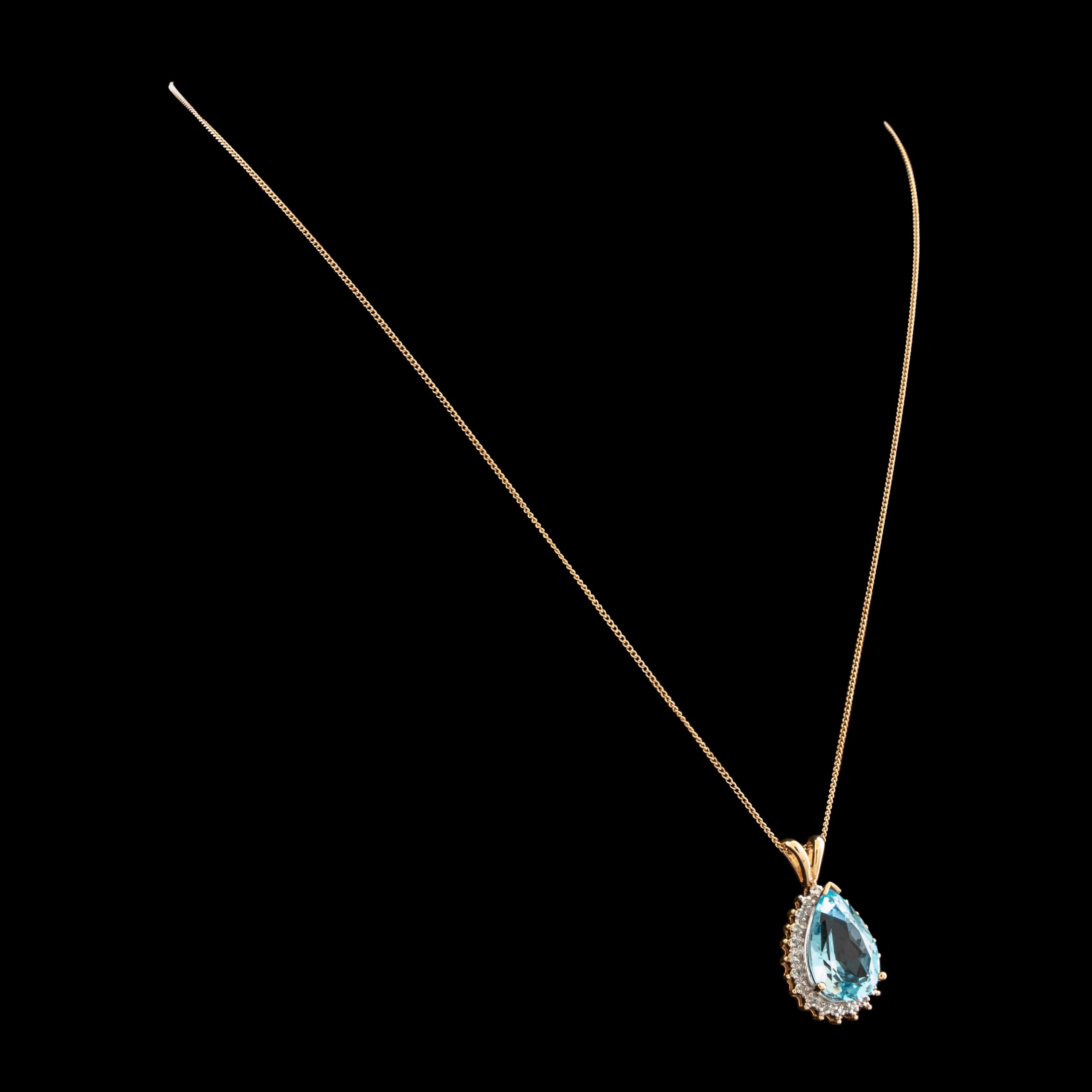 Pre-Owned Blue Topaz & Diamond Necklace in 10K
