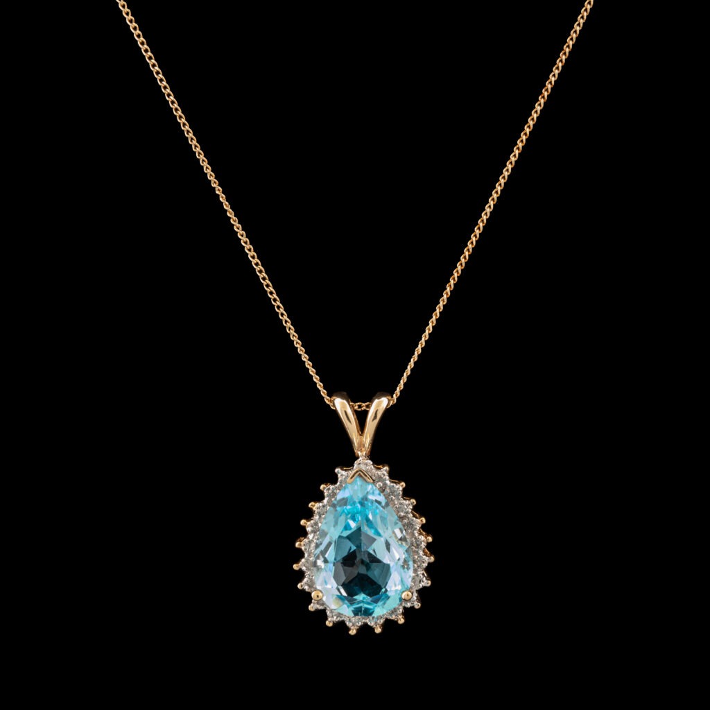 Pre-Owned Blue Topaz & Diamond Necklace in 10K