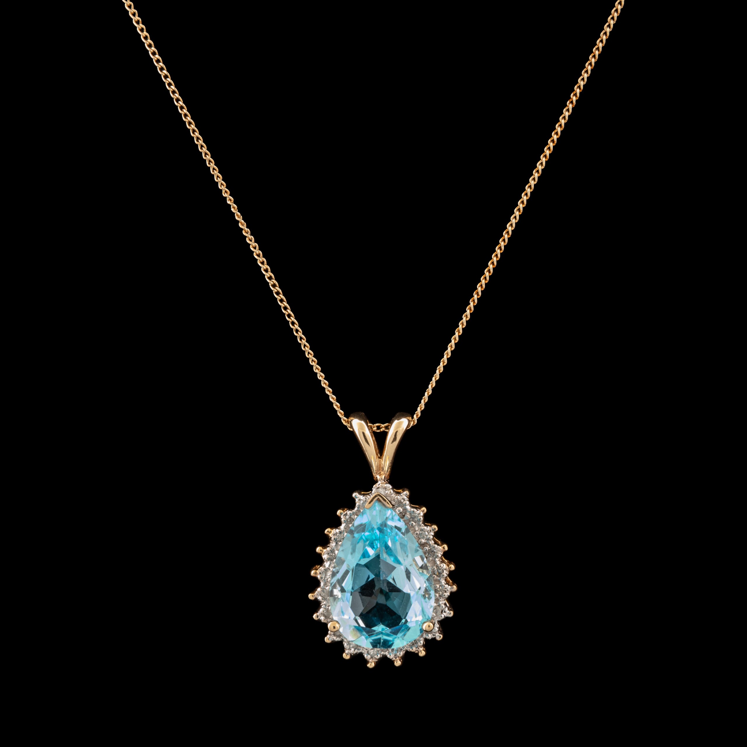 Pre-Owned Blue Topaz & Diamond Necklace in 10K